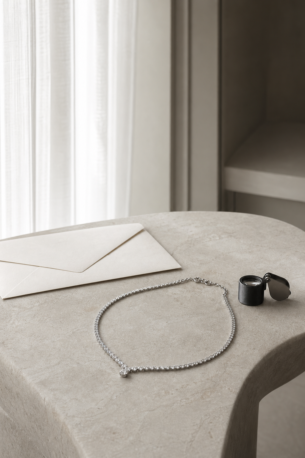 A platinum necklace prepared for a private record